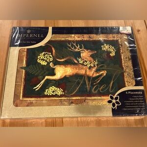 NWT Pimpernel Set of 4 Placemats Reindeer Noel Cork Backed Made in England